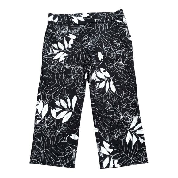 JULES & LEOPOLD Womens Size Large Black White Floral Print Pull On Cropped Pants - Picture 1 of 4